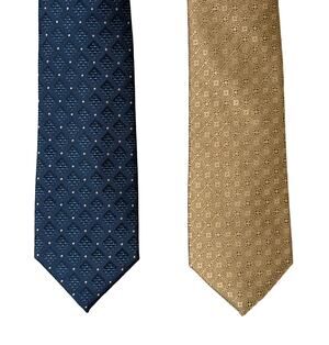 Perry Ellis Portfolio Ties Lot of 2 Men's Navy Diamond & Taupe Geometric NWT